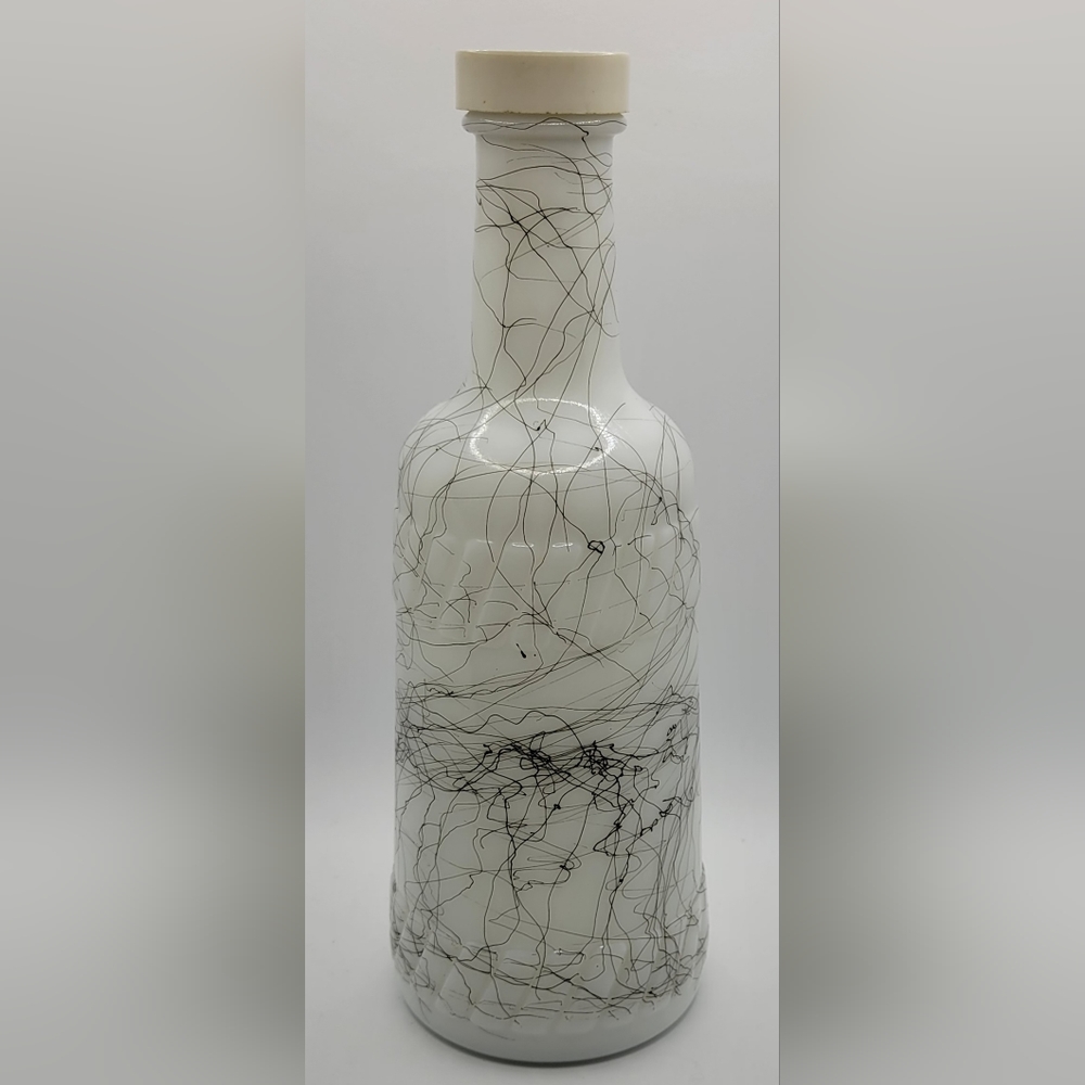 Mid-Century Hazel Atlas Milk Glass Spaghetti Art Bottle